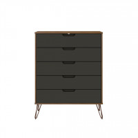 Manhattan Comfort 154GMC7 Rockefeller 5-Drawer Tall Dresser with Metal Legs in Nature and Textured Grey